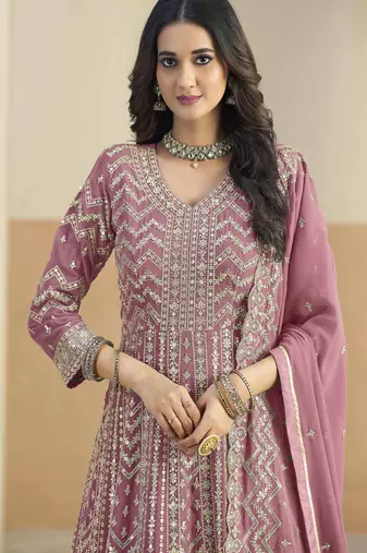 Pink faux georgette heavy thread embroidery with sequins work salwar kameez