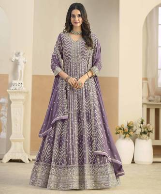 Purple faux georgette heavy thread embroidery with sequins work salwar kameez 1