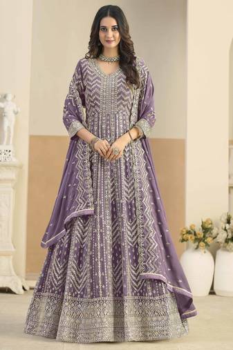 Purple faux georgette heavy thread embroidery with sequins work salwar kameez