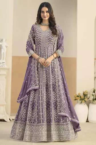 Purple faux georgette heavy thread embroidery with sequins work salwar kameez