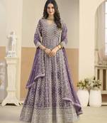 Purple faux georgette heavy thread embroidery with sequins work salwar kameez