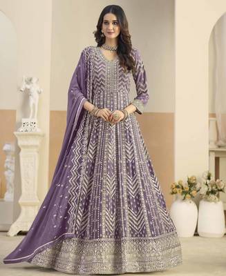 Purple faux georgette heavy thread embroidery with sequins work salwar kameez 2