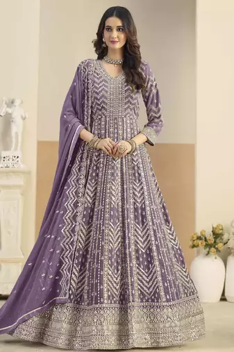 Purple faux georgette heavy thread embroidery with sequins work salwar kameez