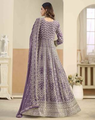 Purple faux georgette heavy thread embroidery with sequins work salwar kameez 3