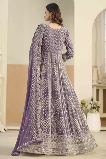 Purple faux georgette heavy thread embroidery with sequins work salwar kameez