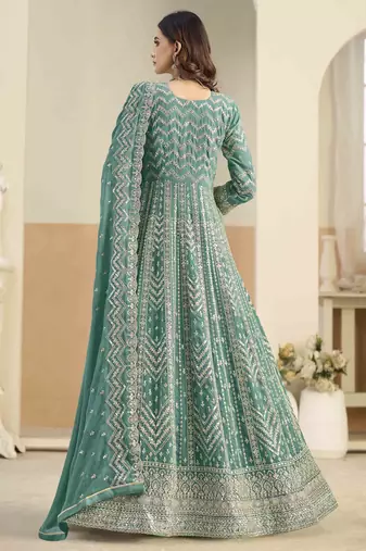 Teal faux georgette heavy thread embroidery with sequins work salwar kameez