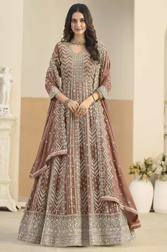 Rust brown faux georgette heavy thread embroidery with sequins work salwar kameez