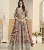 Rust brown faux georgette heavy thread embroidery with sequins work salwar kameez