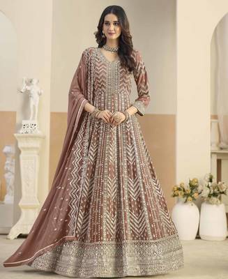 Rust brown faux georgette heavy thread embroidery with sequins work salwar kameez 2