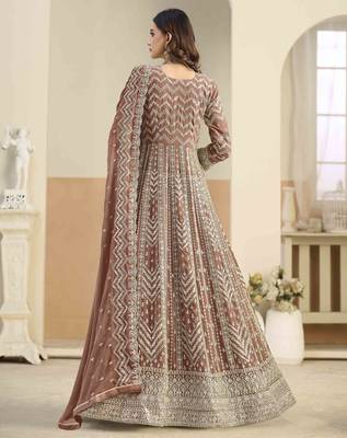 Rust brown faux georgette heavy thread embroidery with sequins work salwar kameez 3
