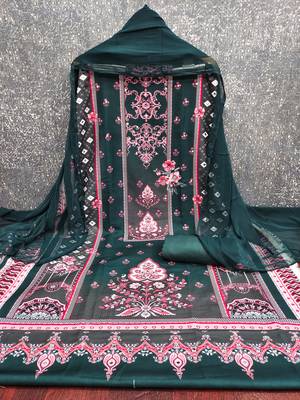 Elegant green baroque floral printed unstitched salwar suit with dupatta 2