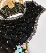 Black Color Embroidery Front & Back With sleeves With Heavy Original Mirror Georgette Saree