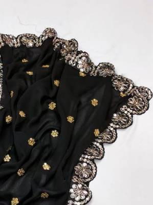 Black Color Embroidery Front & Back With sleeves With Heavy Original Mirror Georgette Saree 3