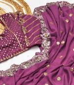 Lavender Color Embroidery Front & Back With sleeves With Heavy Original Mirror Georgette Saree