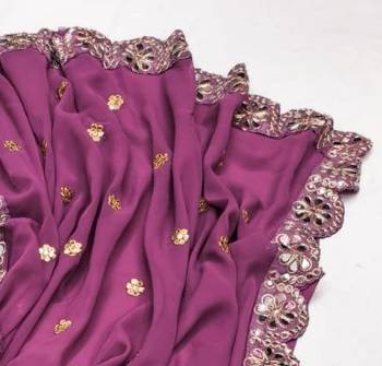 Lavender Color Embroidery Front & Back With sleeves With Heavy Original Mirror Georgette Saree 2