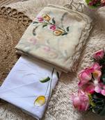 Off White  Color  elegant flower handprint & brush print Work Silk Saree