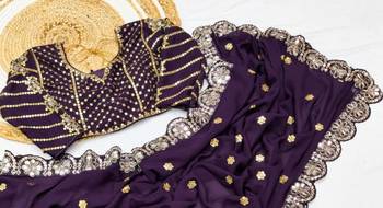Wine Color Embroidery Front & Back With sleeves With Heavy Original Mirror Georgette Saree 2
