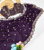 Wine Color Embroidery Front & Back With sleeves With Heavy Original Mirror Georgette Saree