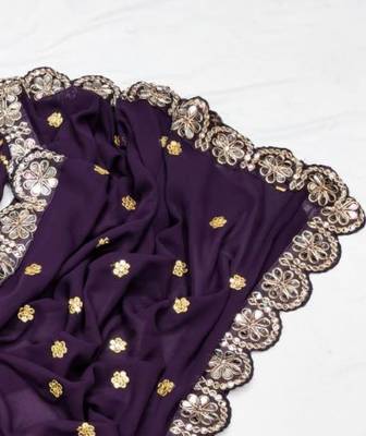 Wine Color Embroidery Front & Back With sleeves With Heavy Original Mirror Georgette Saree 3