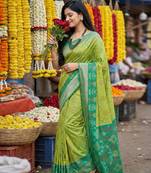Green printed pochampalli silk with blouse fancy saree