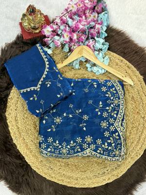 Blue Color Sequence Emrodairy Work Satin Saree 1