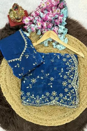 Blue Color Sequence Emrodairy Work Satin Saree