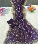 Purple Color Sequence Emrodairy Work Satin Saree