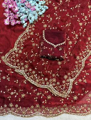 Rani Pink Color Sequence Emrodairy Work Satin Saree 3