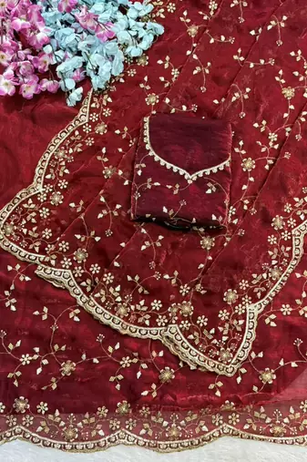 Rani Pink Color Sequence Emrodairy Work Satin Saree
