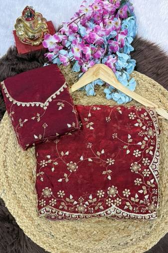 Rani Pink Color Sequence Emrodairy Work Satin Saree