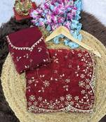 Rani Pink Color Sequence Emrodairy Work Satin Saree