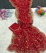 Red Color Sequence Emrodairy Work Satin Saree