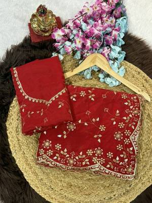 Red Color Sequence Emrodairy Work Satin Saree 3