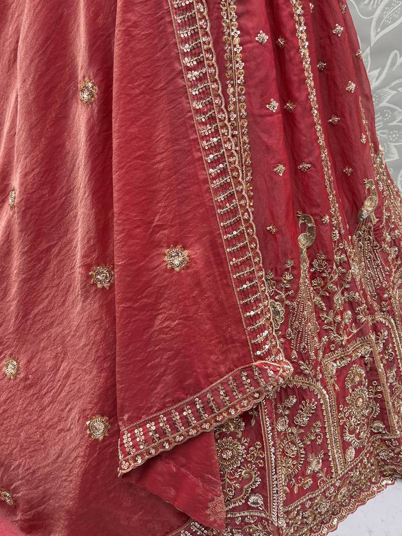 Glorious Dusty Pink Hand Work Silk Engagement Wear Lehenga Choli
