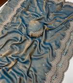 Grey Color Multi Emrodairy Work  Satin Saree