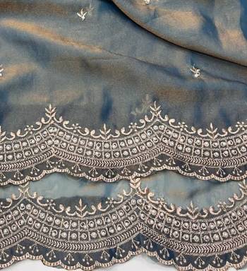 Grey Color Multi Emrodairy Work  Satin Saree 3