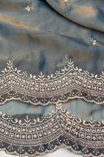 Grey Color Multi Emrodairy Work  Satin Saree