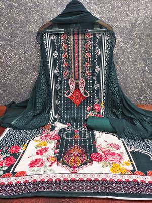 Elegant dark teal floral paisley printed unstitched salwar suit with dupatta 2