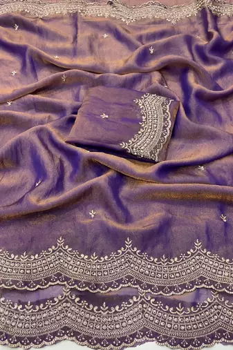 Light PurpleColor Multi Emrodairy Work  Satin Saree
