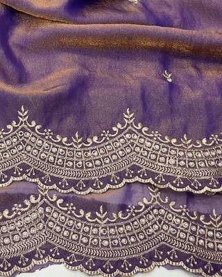 Light PurpleColor Multi Emrodairy Work  Satin Saree 2