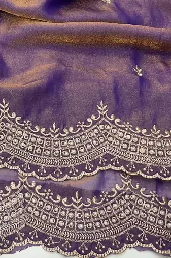 Light PurpleColor Multi Emrodairy Work  Satin Saree
