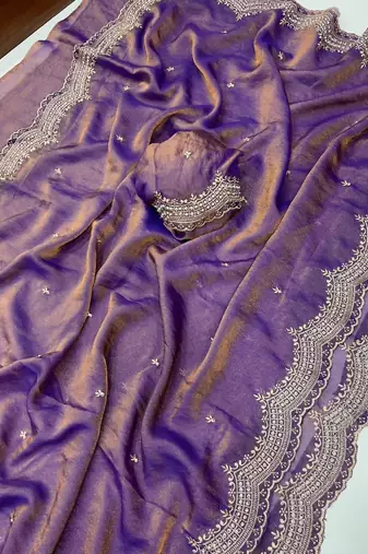 Light PurpleColor Multi Emrodairy Work  Satin Saree