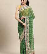 Green Bandhani Printed Gota Patti Work Georgette Saree