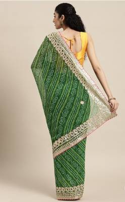 Green Bandhani Printed Gota Patti Work Georgette Saree 2