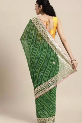 Green Bandhani Printed Gota Patti Work Georgette Saree