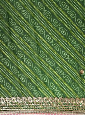 Green Bandhani Printed Gota Patti Work Georgette Saree 3