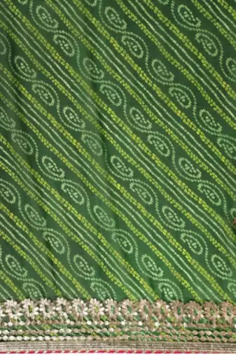 Green Bandhani Printed Gota Patti Work Georgette Saree