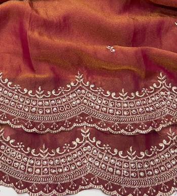 Orange Color Multi Emrodairy Work  Satin Saree 2