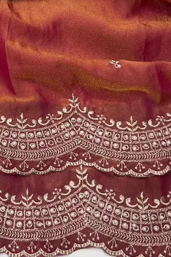 Orange Color Multi Emrodairy Work  Satin Saree