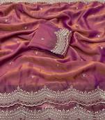 Pink Color Multi Emrodairy Work  Satin Saree